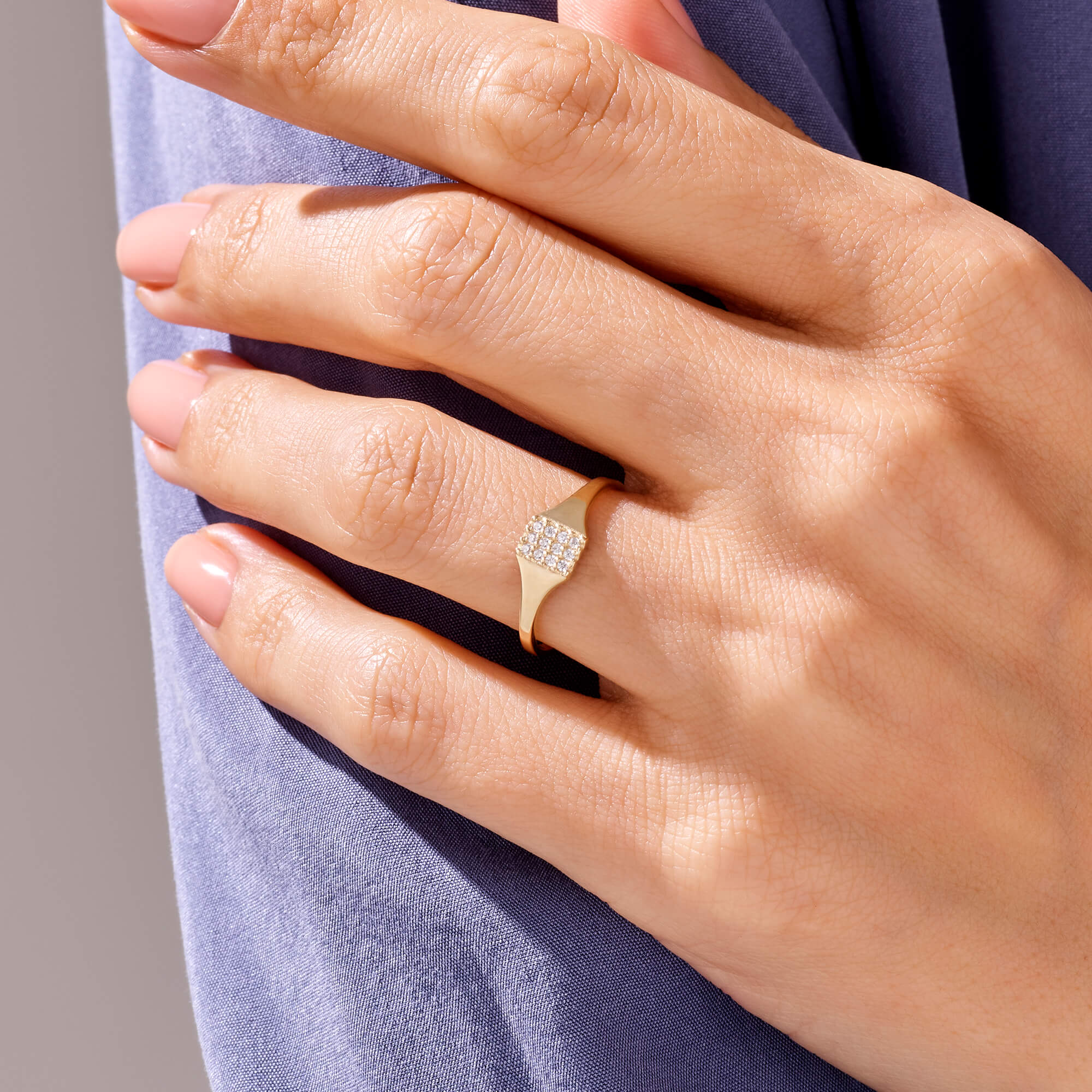 14k Solid Yellow Gold Pave Pinky Ring for Women