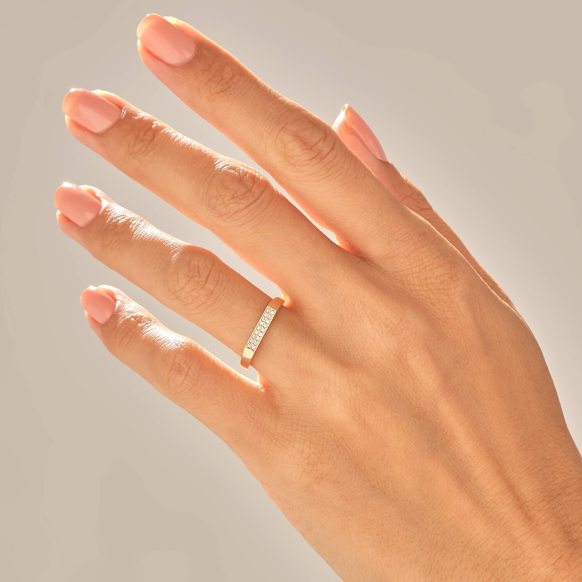 14k Gold Pave Bar Signet Ring for Women