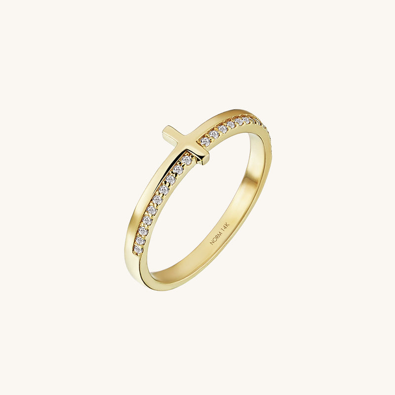 Stackable Sideways Cross Ring in 14k Real Yellow Gold