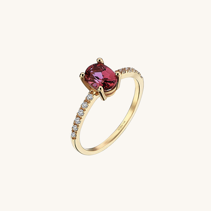 Pink Rhodolite Garnet Oval Solitaire Ring in 14k Solid Yellow Gold