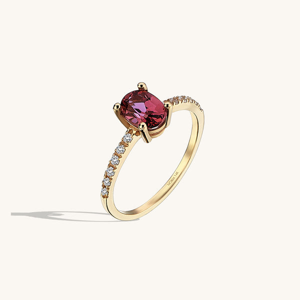 Oval Pink Rhodolite Garnet Ring in 14k Solid Gold