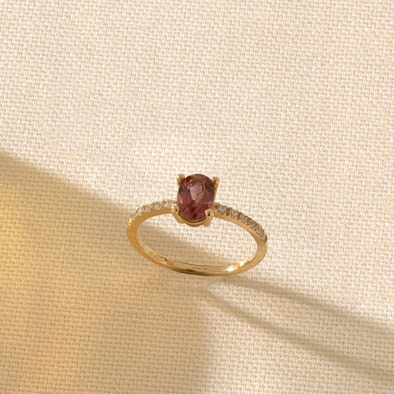 Oval Cut Pink Rhodolite Garnet Gemstone Solitaire Ring in 14k Real Gold