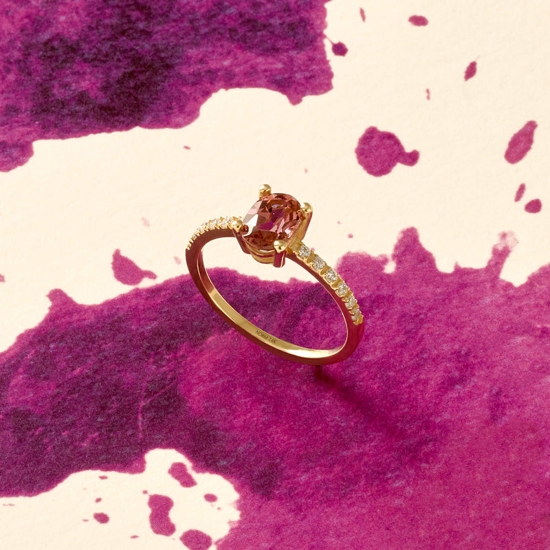 Pink Rhodolite Garnet Oval Solitaire Ring in 14k Real Gold