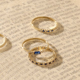 14k Solid Gold Stackable Band Ring with Night Blue & White Sones