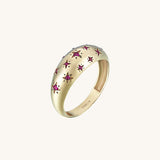 Premium Dome Pink Star Ring in 14k Solid Yellow Gold