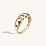Premium Dome Ring with Pink Stars in 14k Real Gold