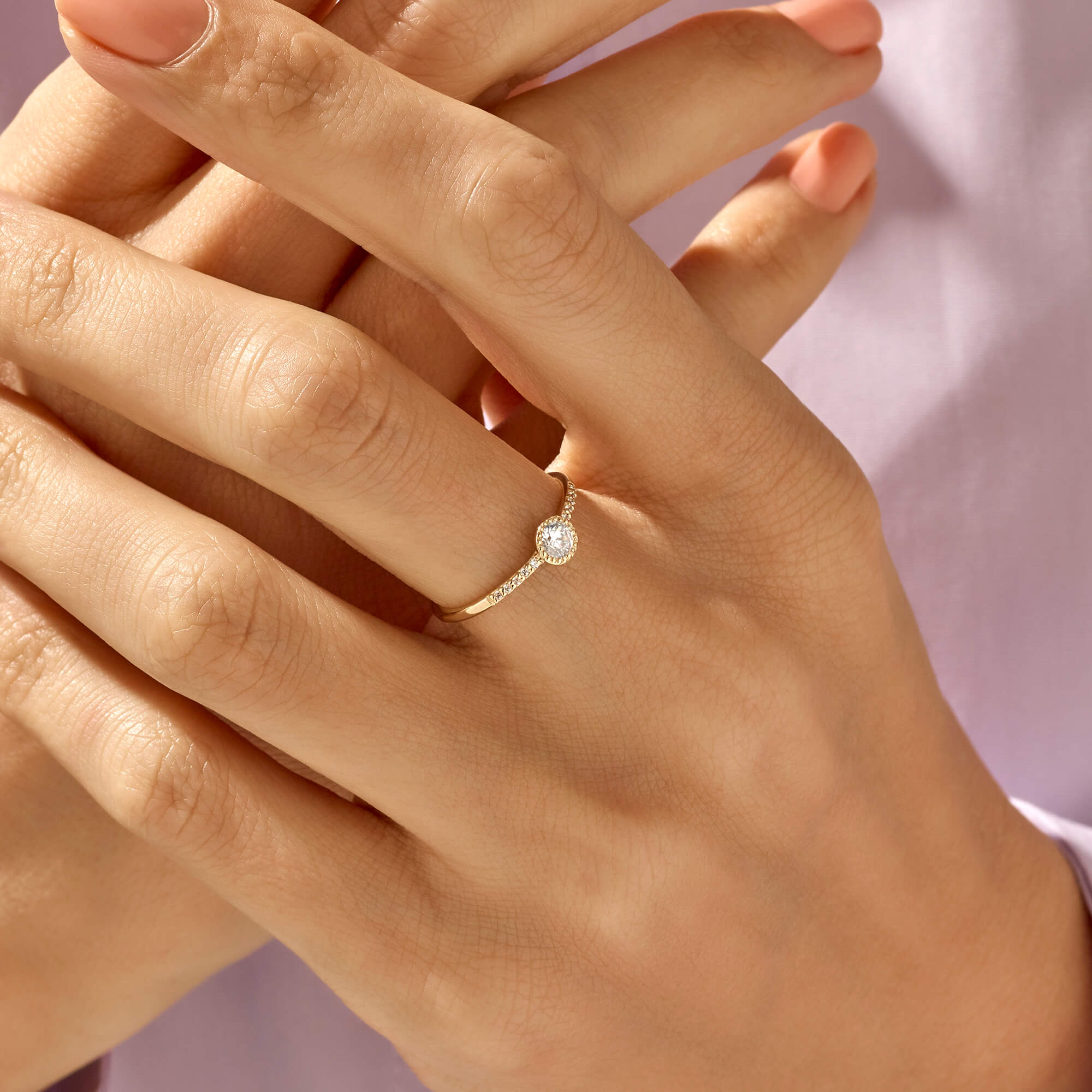 Premium Half Eternity Solitaire Ring in 14k Solid Yellow Gold