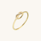 Premium Knot Ring Paved with White CZ in 14k Solid Gold
