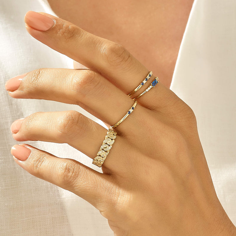 Premium Night Blue Stacking Band Ring in 14k Real Gold