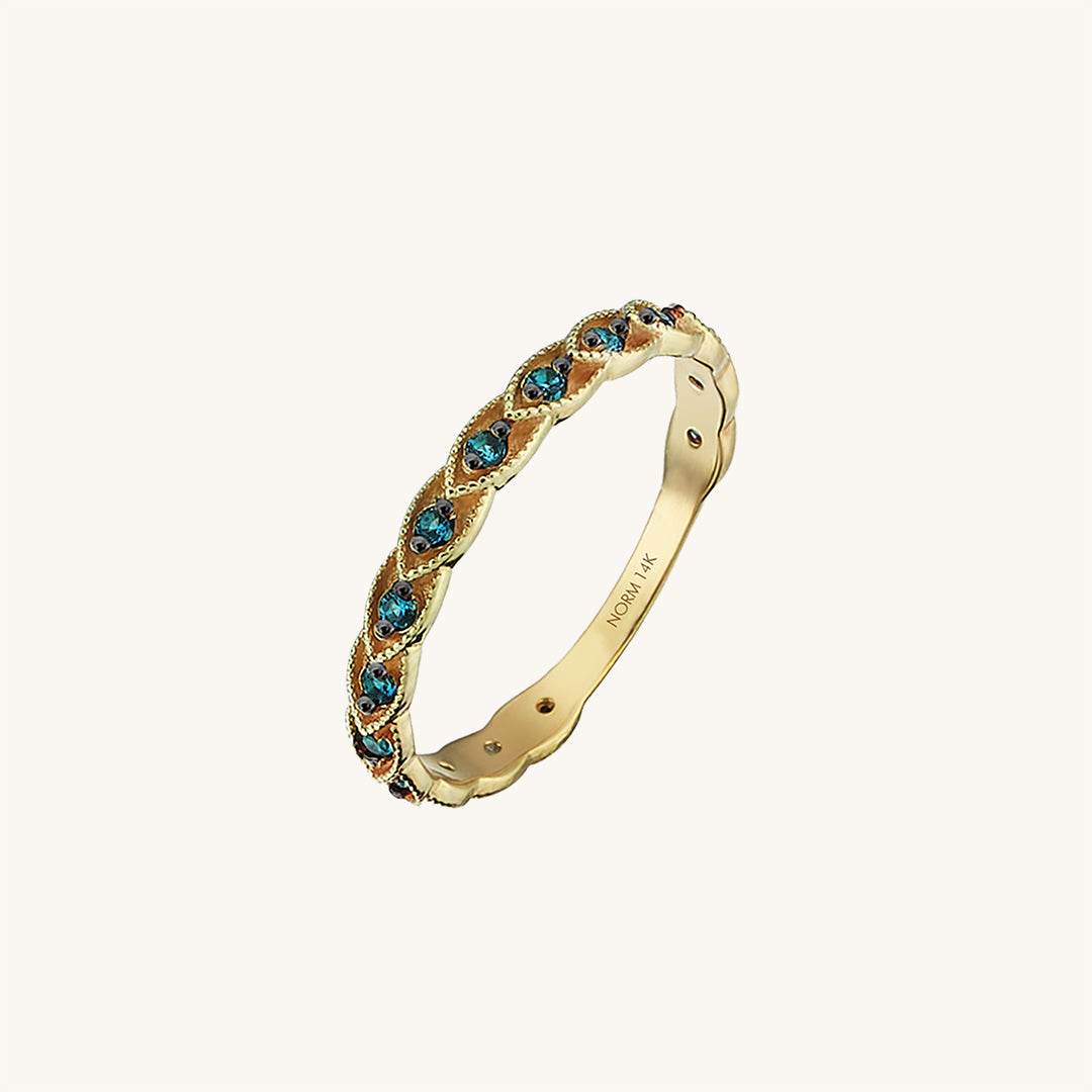 Premium Novella Stacking Ring with Blue Stones in Gold