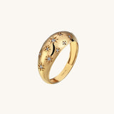 14k Real Yellow Gold Premium Paved Star Dome Ring
