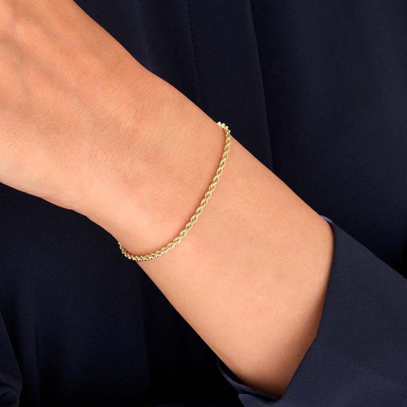 Women's 2.23mm Rope Chain Bracelet in Gold
