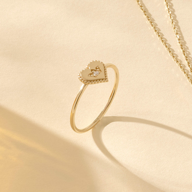 Royal Heart Solitaire Stacking Ring in 14k Real Gold