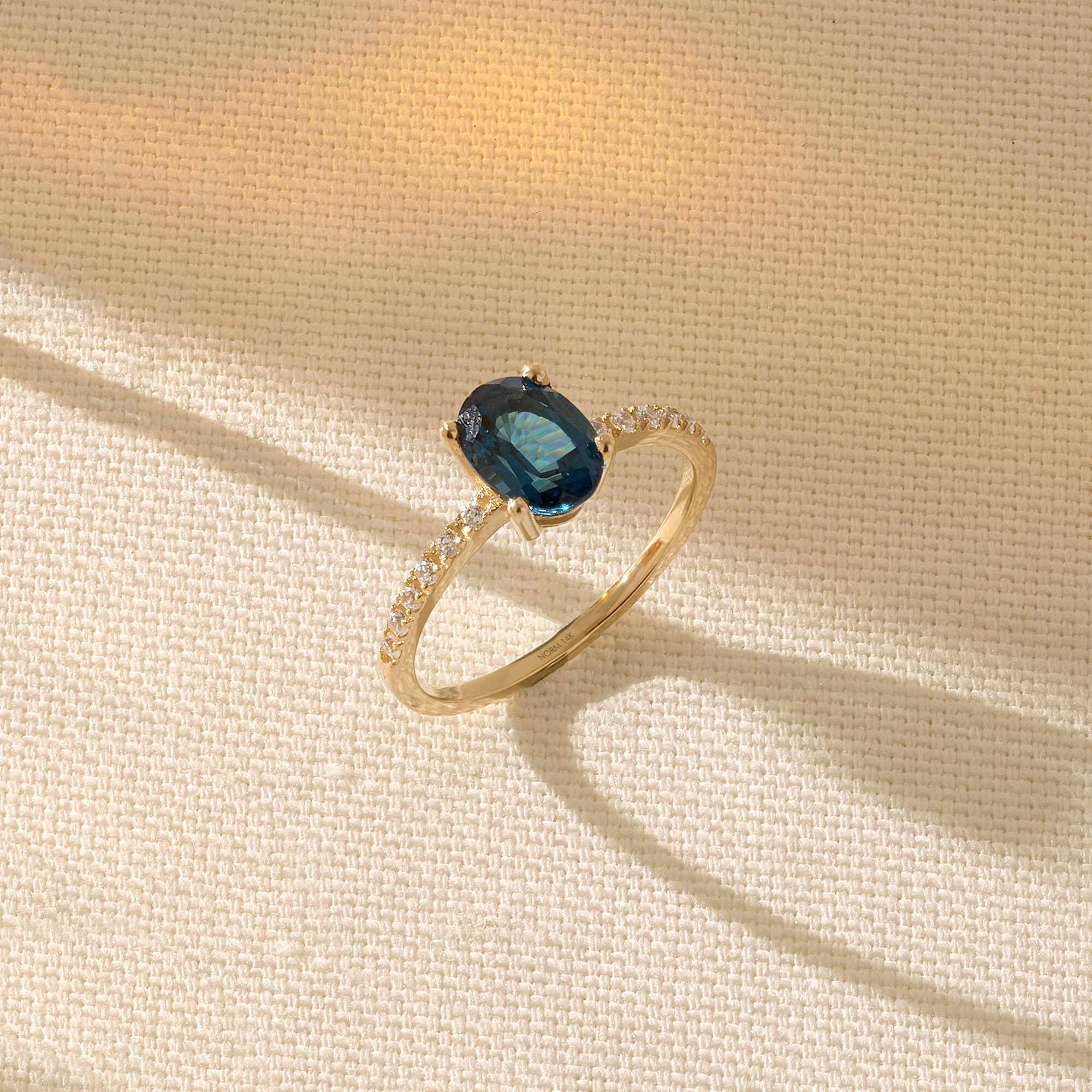 Oval Cut Sapphire Gemstone Solitaire Ring in 14k Real Gold