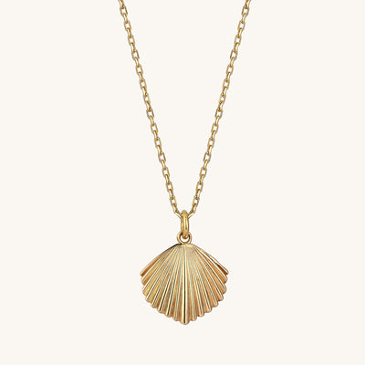 14k Real Yellow Gold Shell Charm Necklace for Women