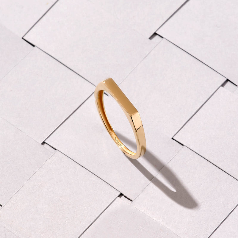 14k Solid Yellow Gold Thin Bar Ring for Women