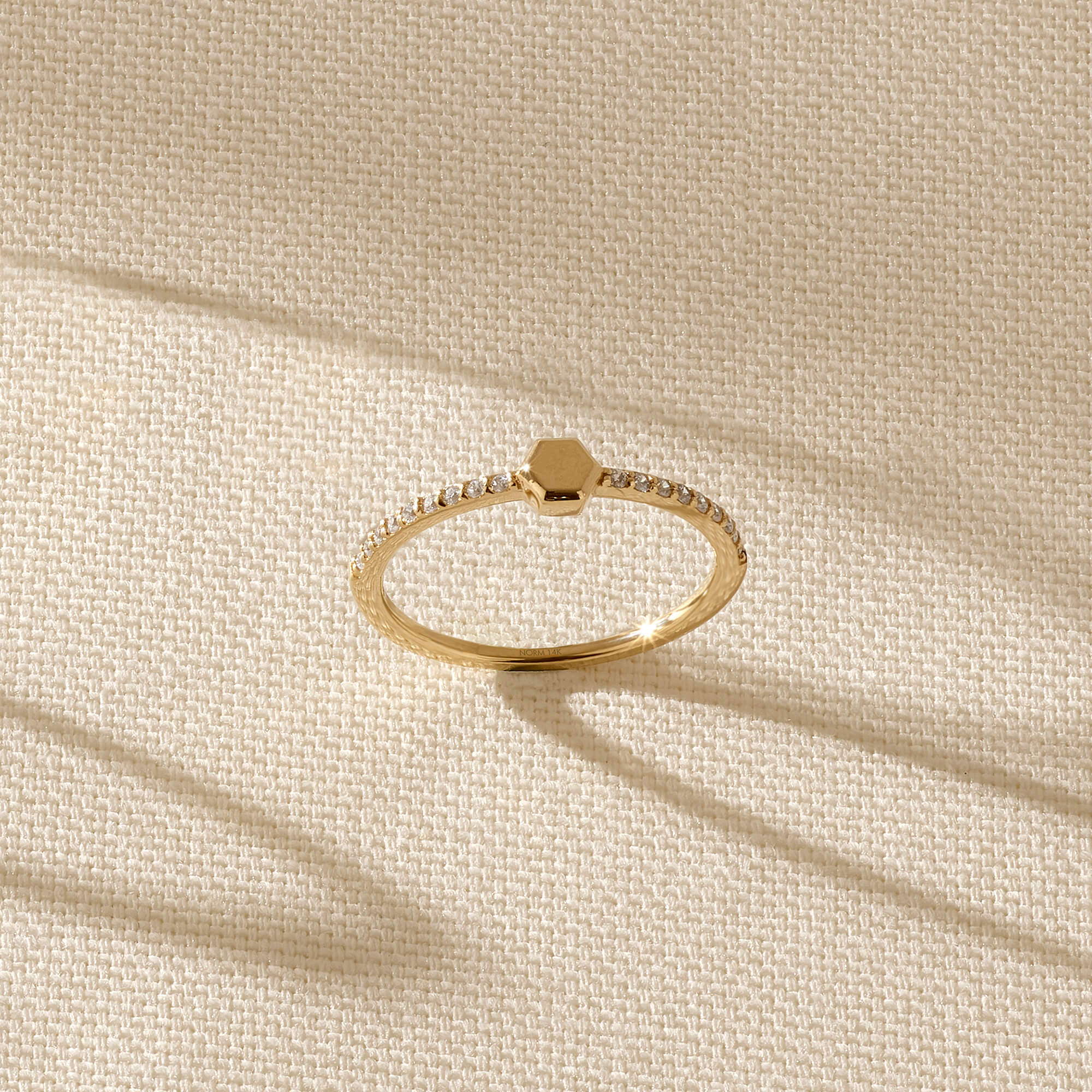 Signet Eternity Ring Paved with White Stones in 14k Solid Gold