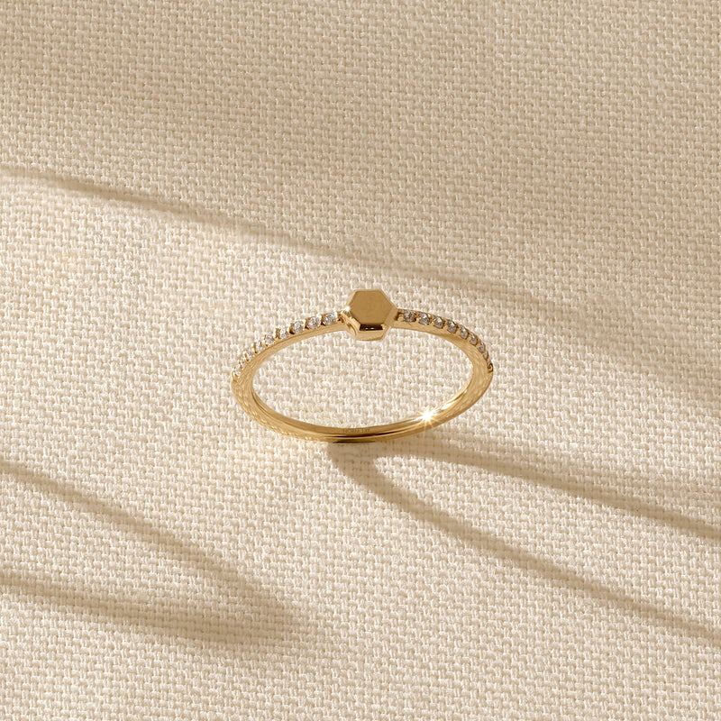 Signet Eternity Ring Paved with White Stones in 14k Solid Gold