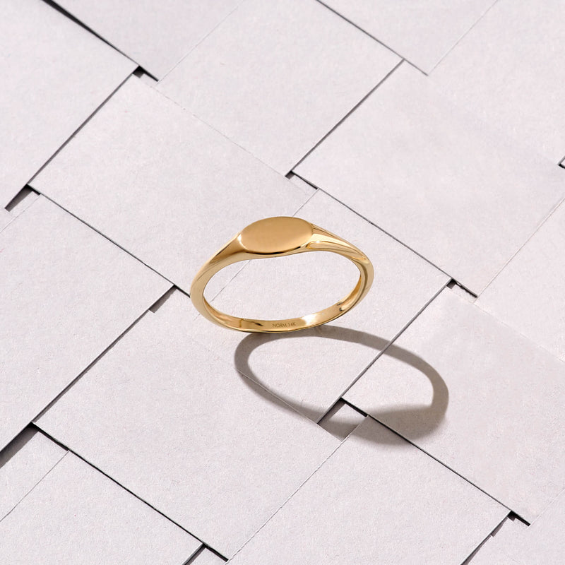 14k Real Yellow Gold Stackable Signet Ring for Women