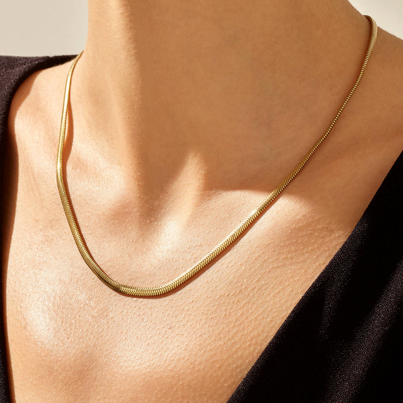 14k Solid Gold Herringbone Snake Chain Necklace for Women