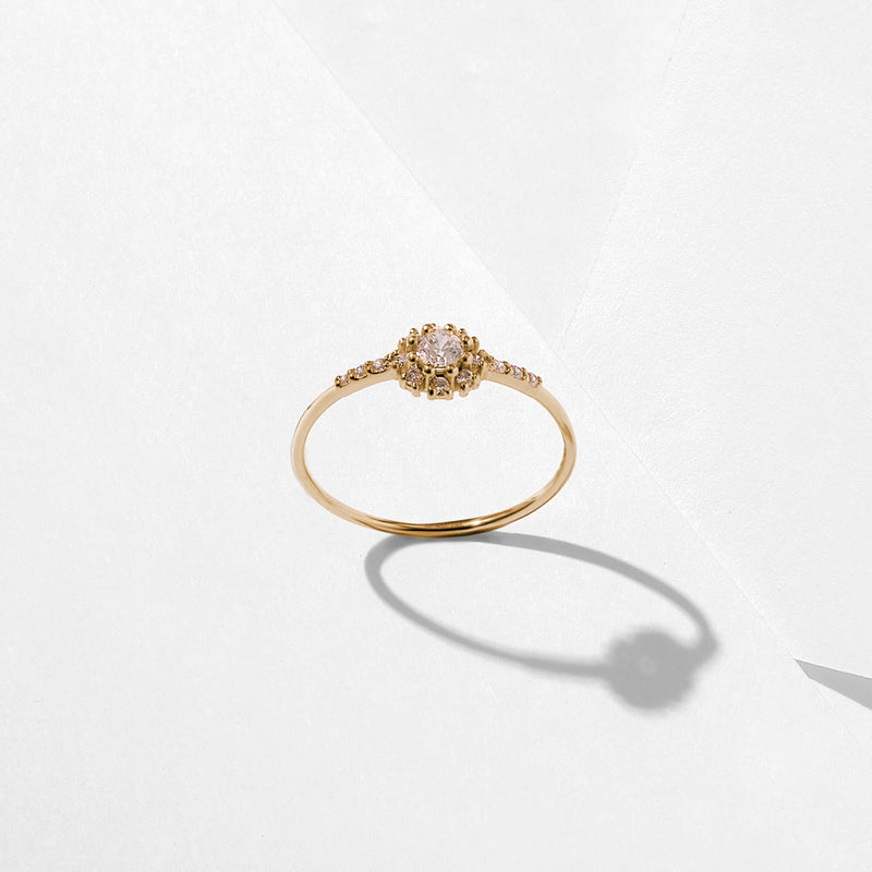 Snowflake Solitaire Ring in 14k Solid Yellow Gold