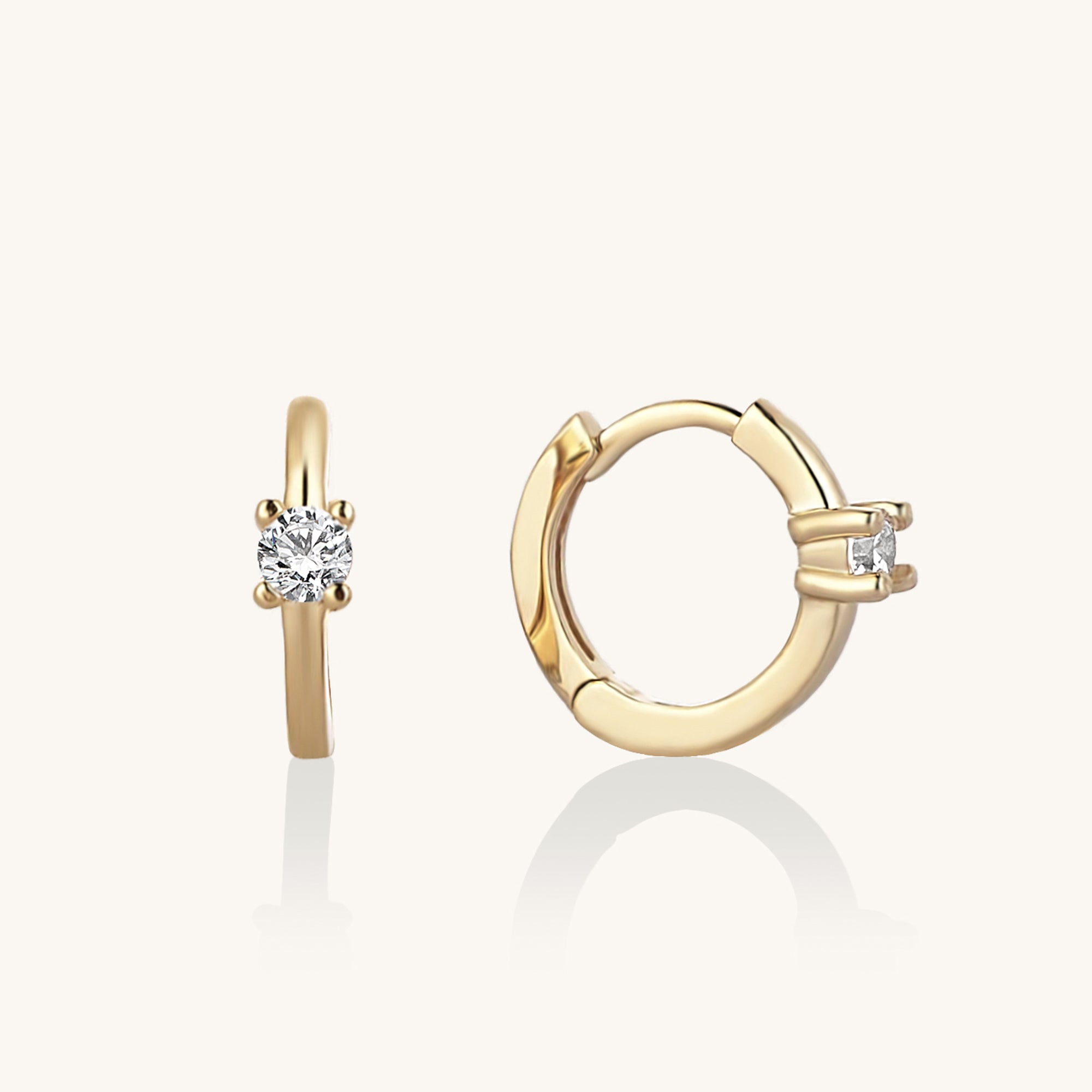 Solitaire Huggie Earrings in 14k Solid Gold