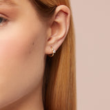Women's White CZ Solitaire Hoop Earrings in 14k Real Gold