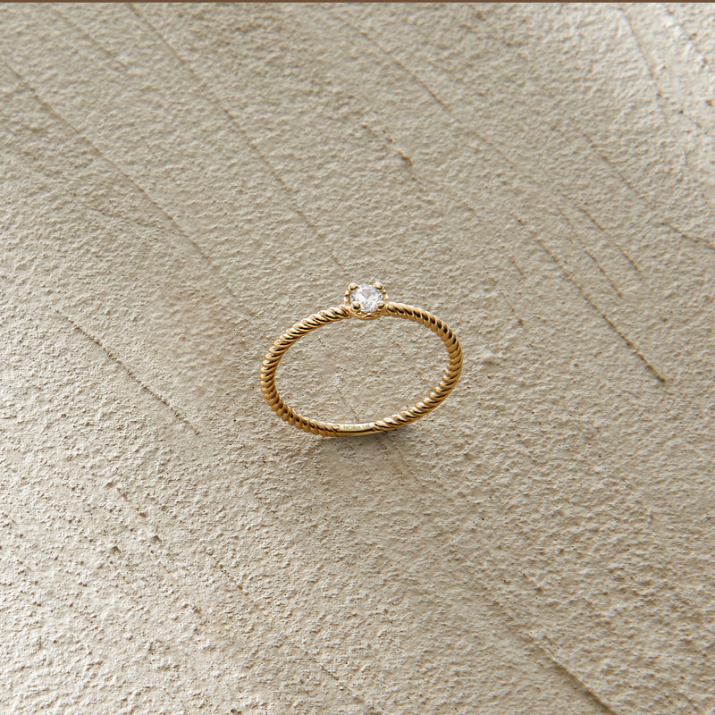 Solitaire Twisted Stacking Ring in 14k Solid Gold
