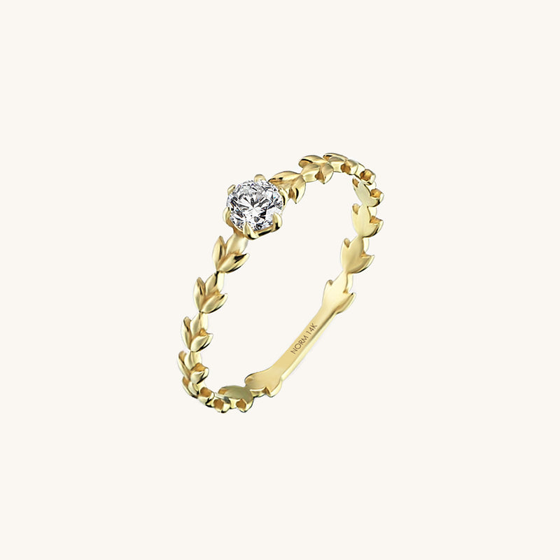 Dainty Solitaire Olive Leaf Ring in 14k Solid Gold
