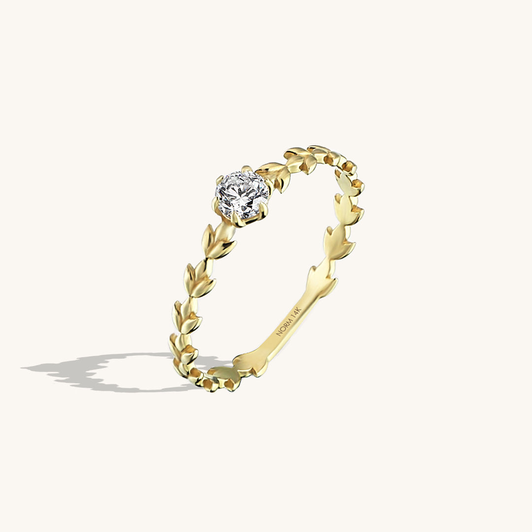Solitaire Vine Ring in 14k Real Gold