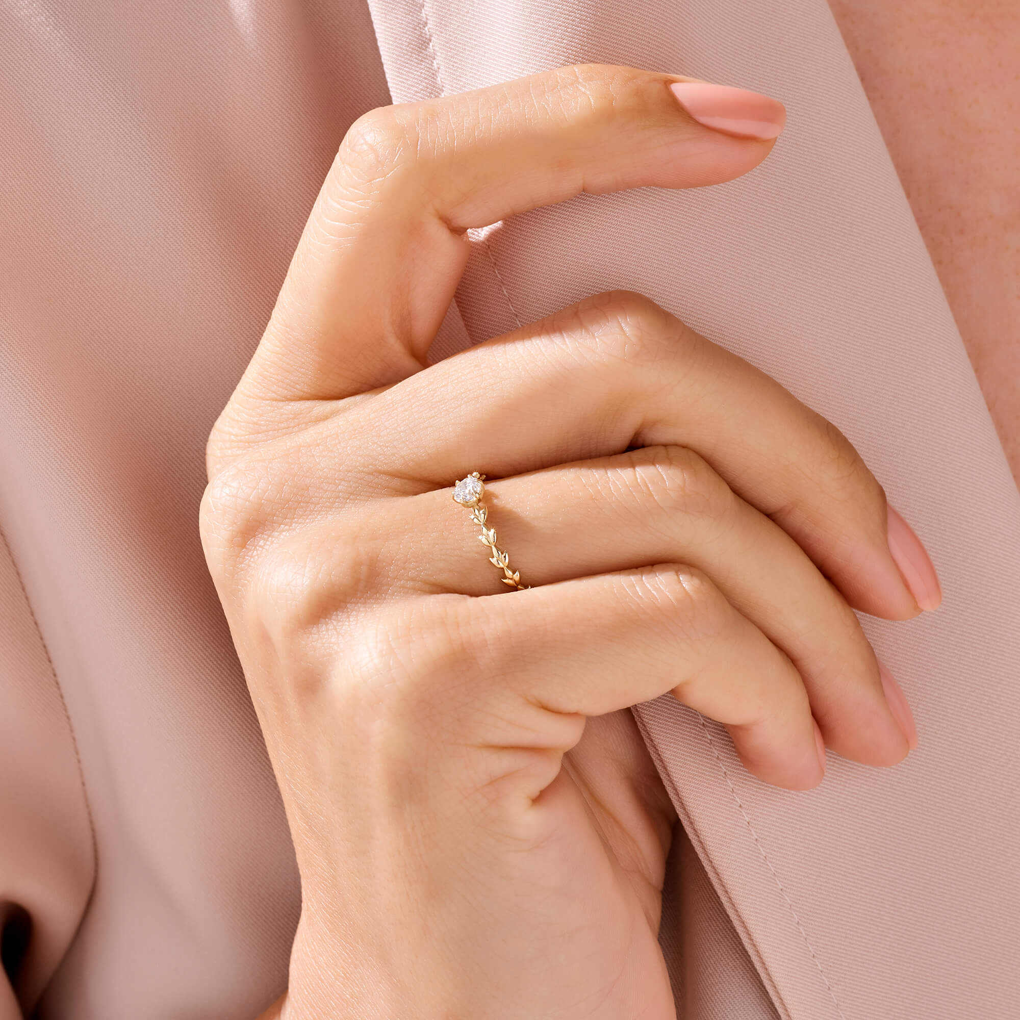 Solitaire Vine Engagement Ring in 14k Solid Yellow Gold