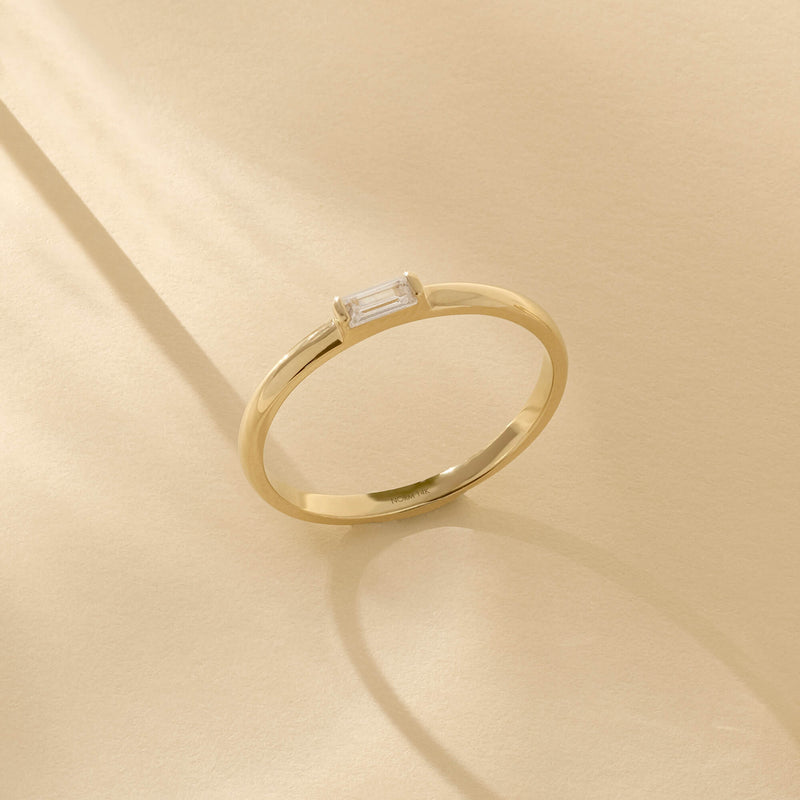 Baguette Solitaire Band Ring in 14k Solid Gold