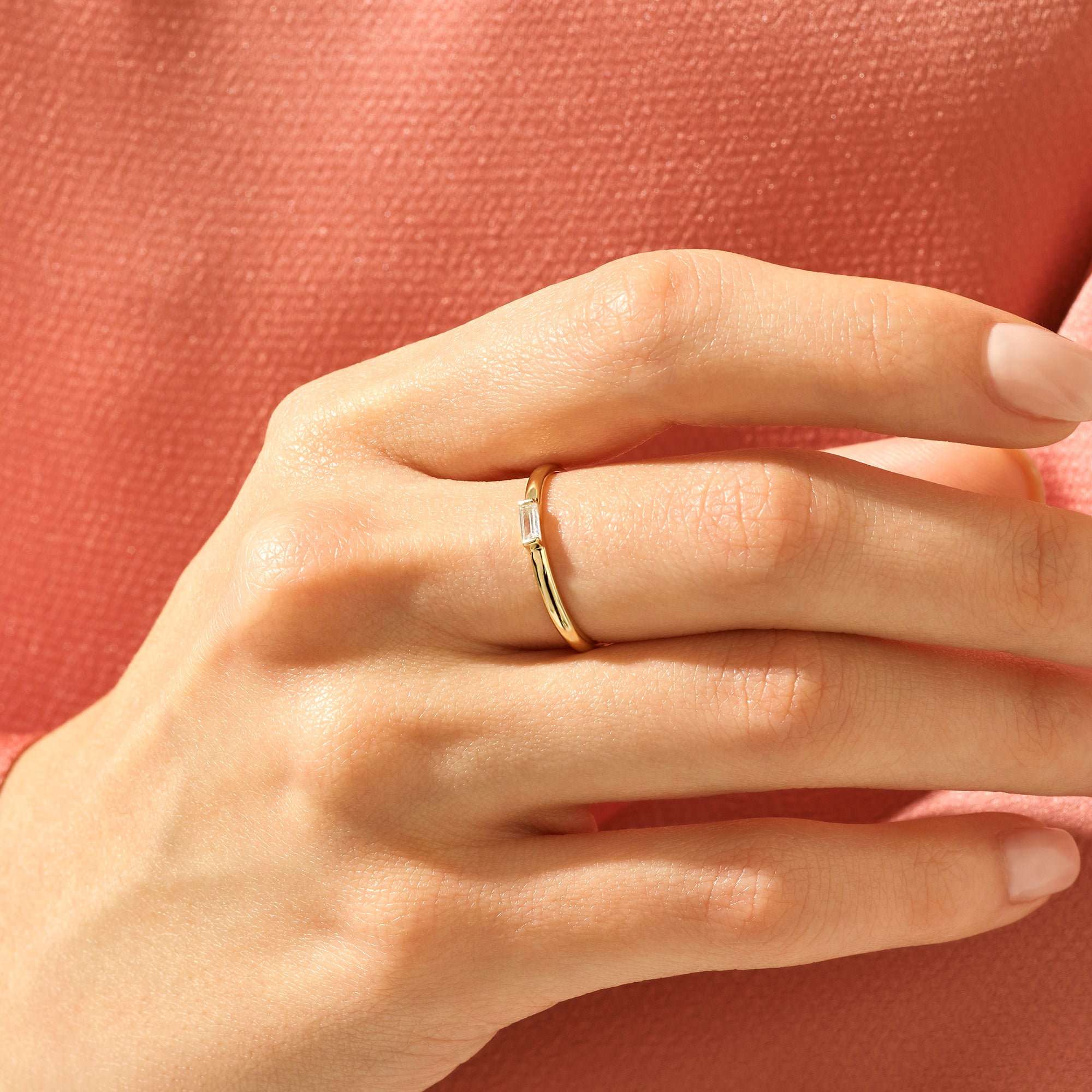 0.11ct Baguette Cut Diamond Engagement Ring in 14k Solid Gold