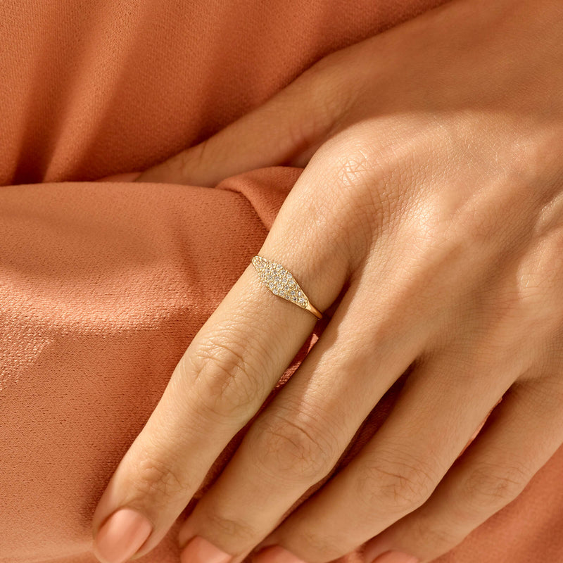 Pave Signet Ring in 14k Real Gold