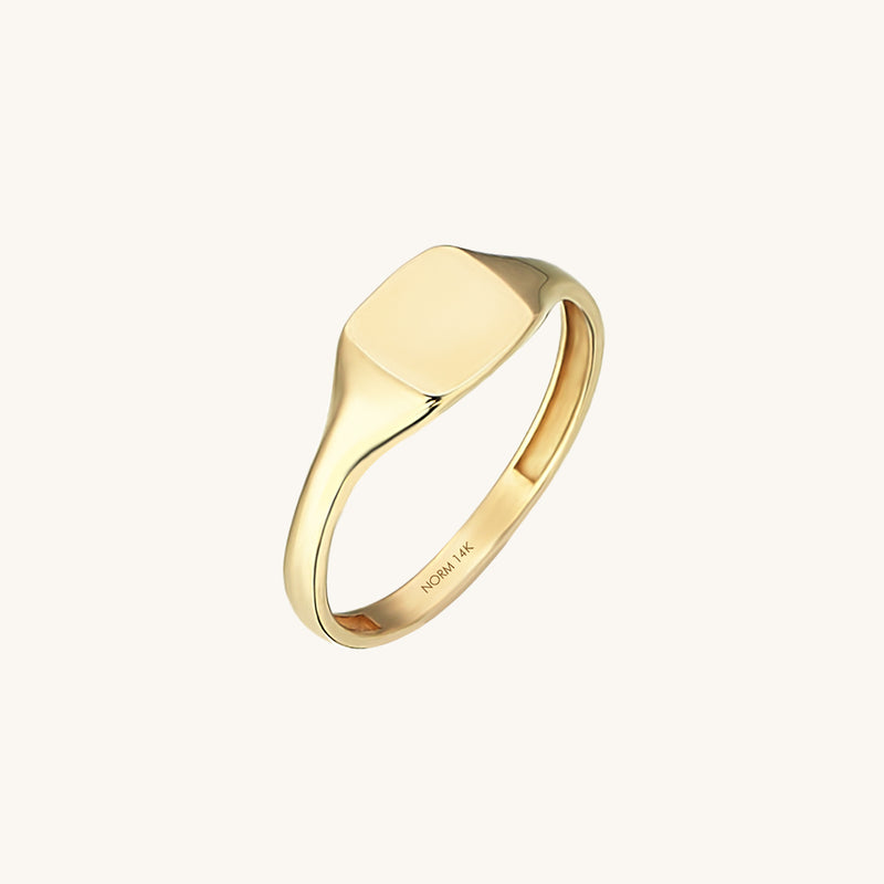 14k Solid Yellow Gold Engravable Square Signet Pinky Ring for Women