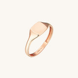 14k Solid Rose Gold Engravable Square Signet Pinky Ring for Women