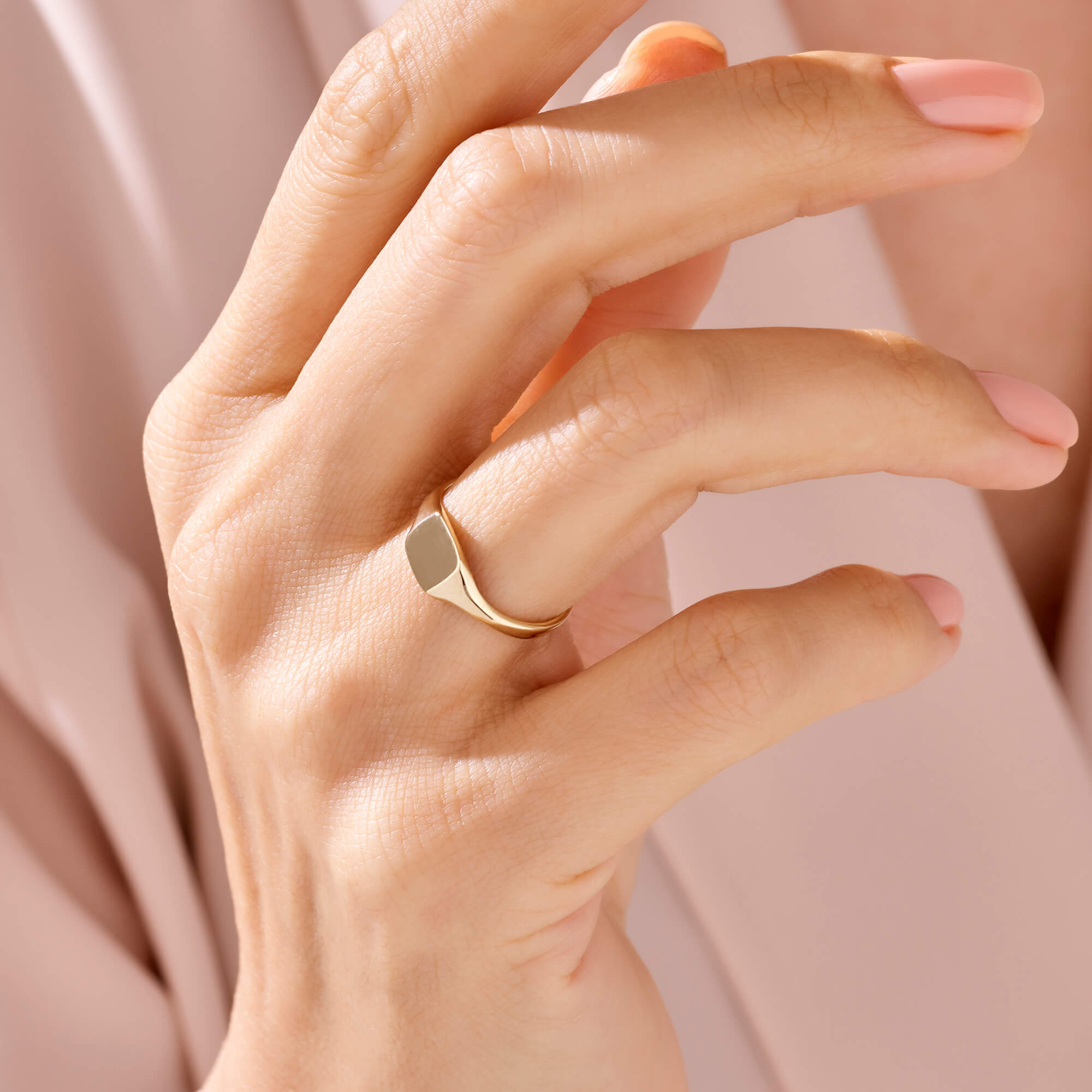 Women's Square Signet Ring in 14k Real Yellow Gold