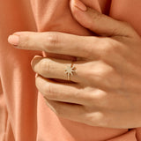 Star Shaped Pave Ring in 14k Real Yellow Gold