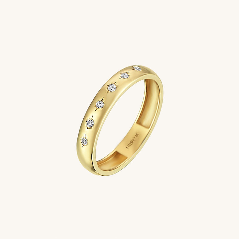Band Ring with Stars in 14k Real Yellow Gold