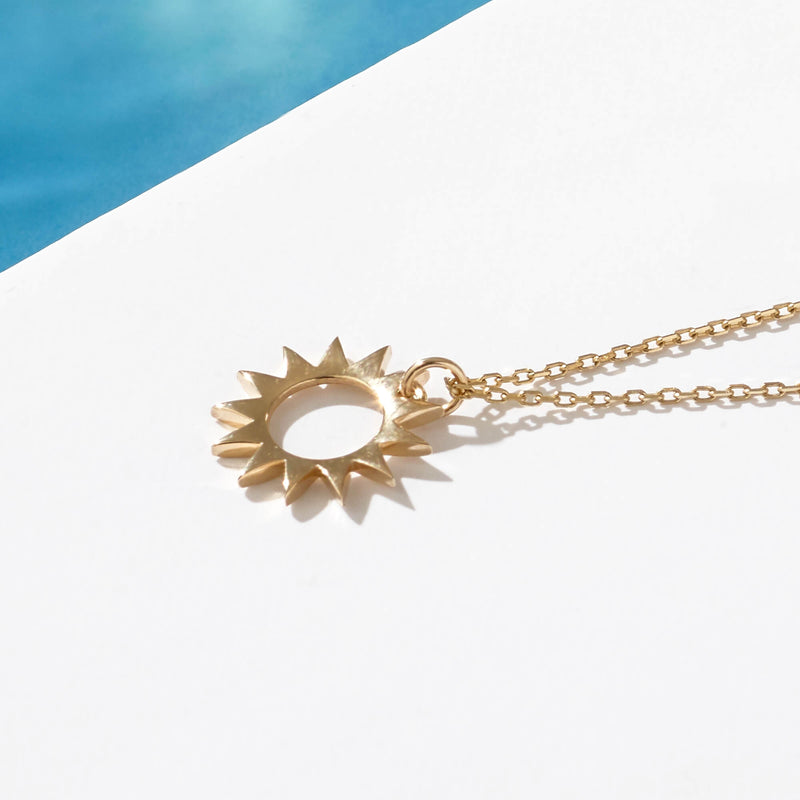 Mini Sun Pendant Necklace in 14k Real Gold for Women