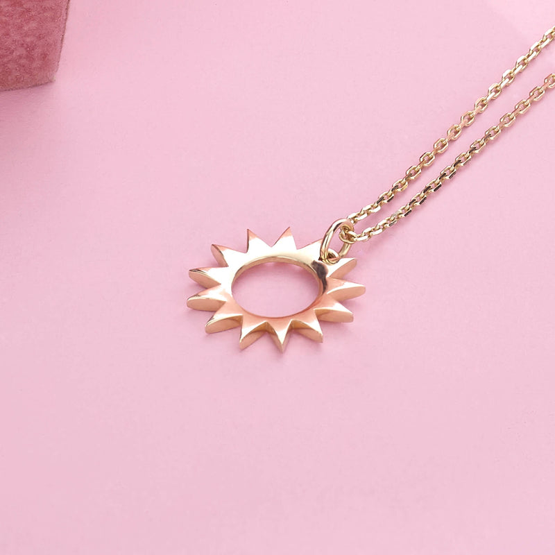 Small Sun 14k Solid Yellow Gold Necklace