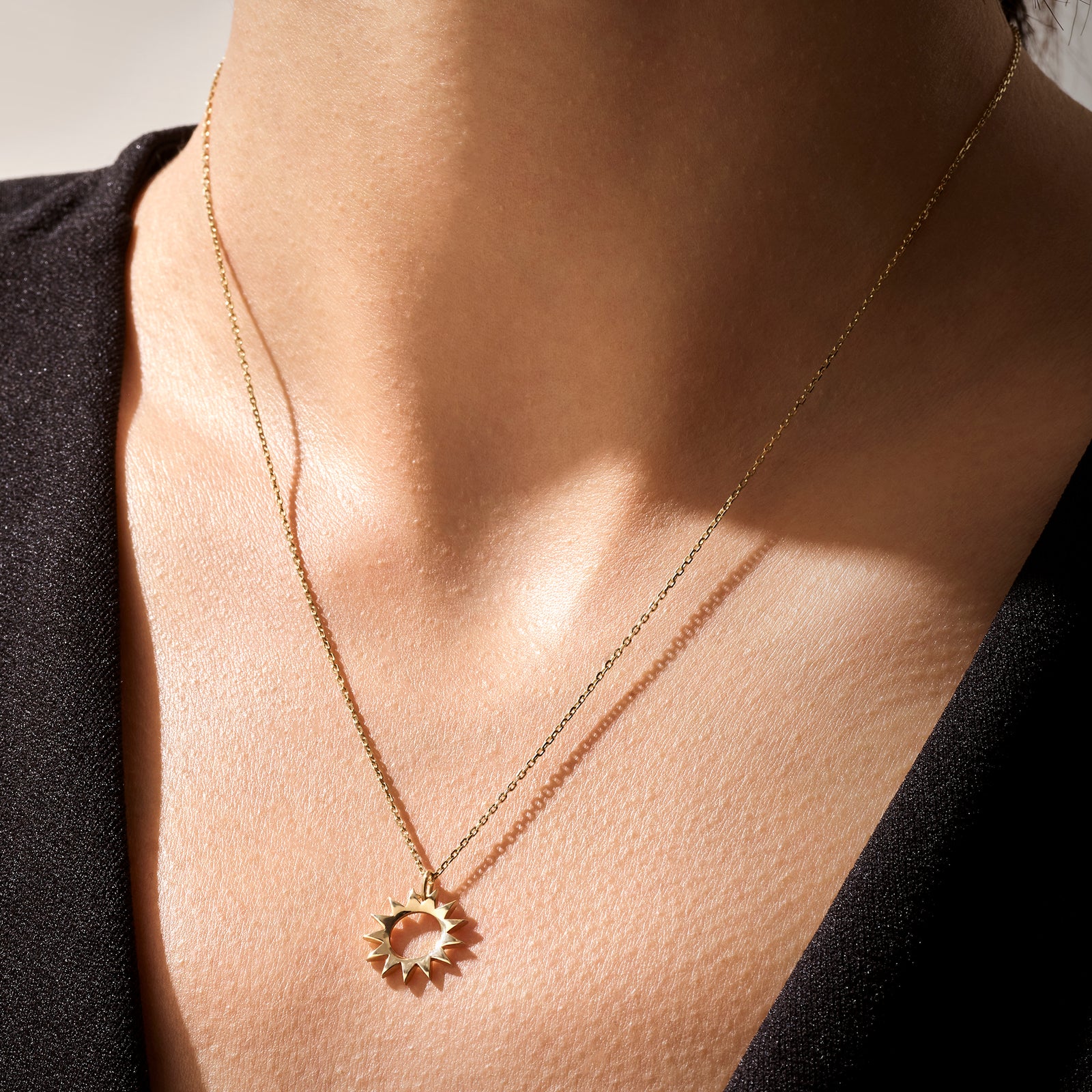 Women's Small Circle Sun Necklace in 14k Yellow Gold – NORM JEWELS