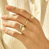 Women's Round Sun Signet Ring in 14k Solid Gold