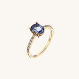 Tanzanite Oval Solitaire Ring Paved with White CZ in 14k Real Gold