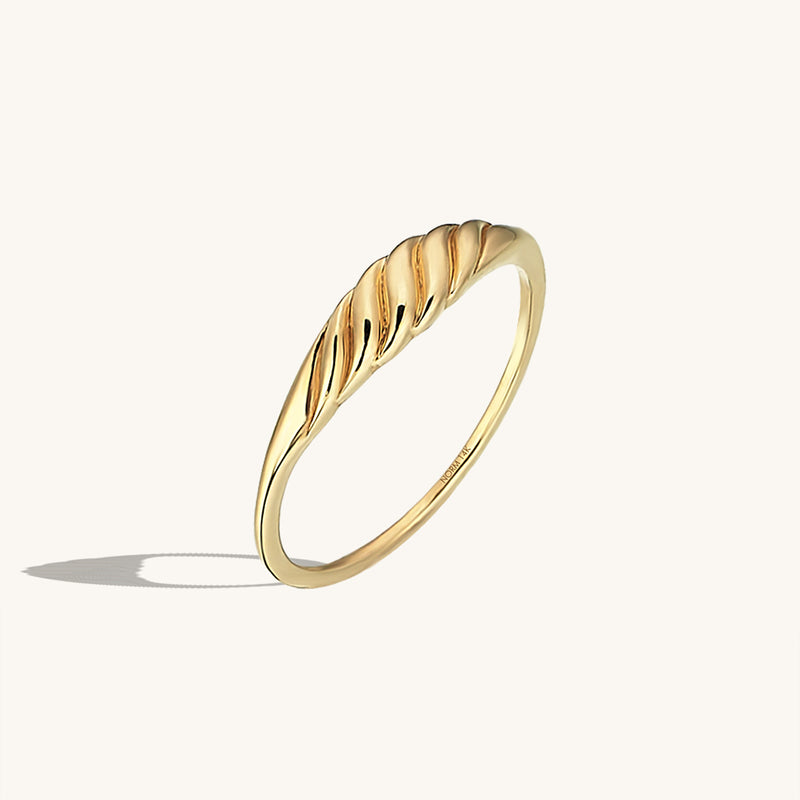 Braided Slim Croissant Ring in 14k Solid Yellow Gold