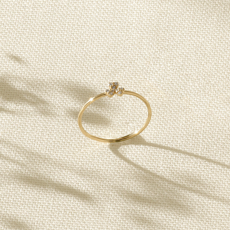 Paved Trefoil Ring in 14k Real Yellow Gold