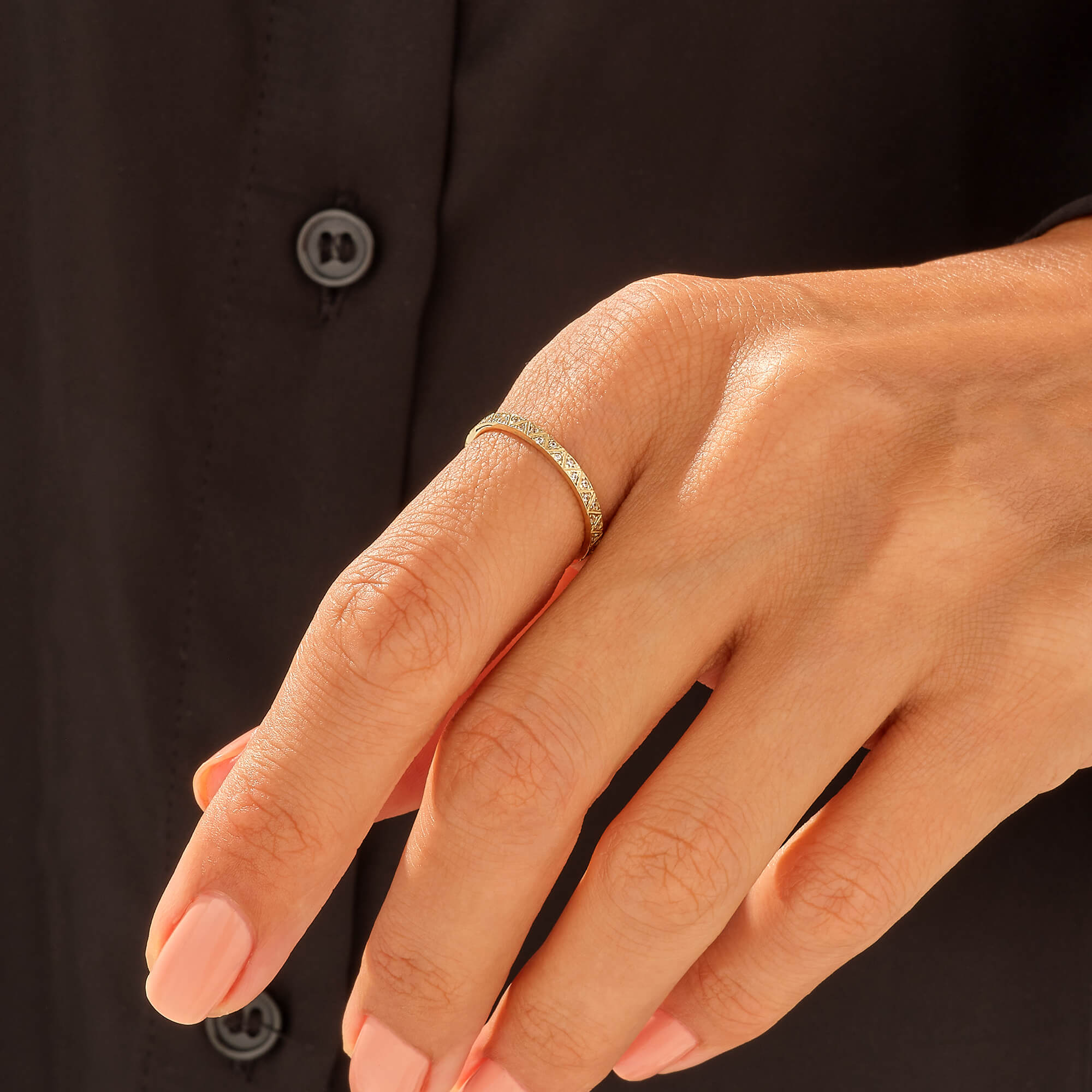 Women's Triangle Band Ring with CZ Diamonds in 14k Real Yellow Gold