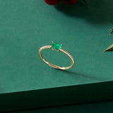 14k Solid Yellow Gold Twined Baguette Cut Emerald Ring