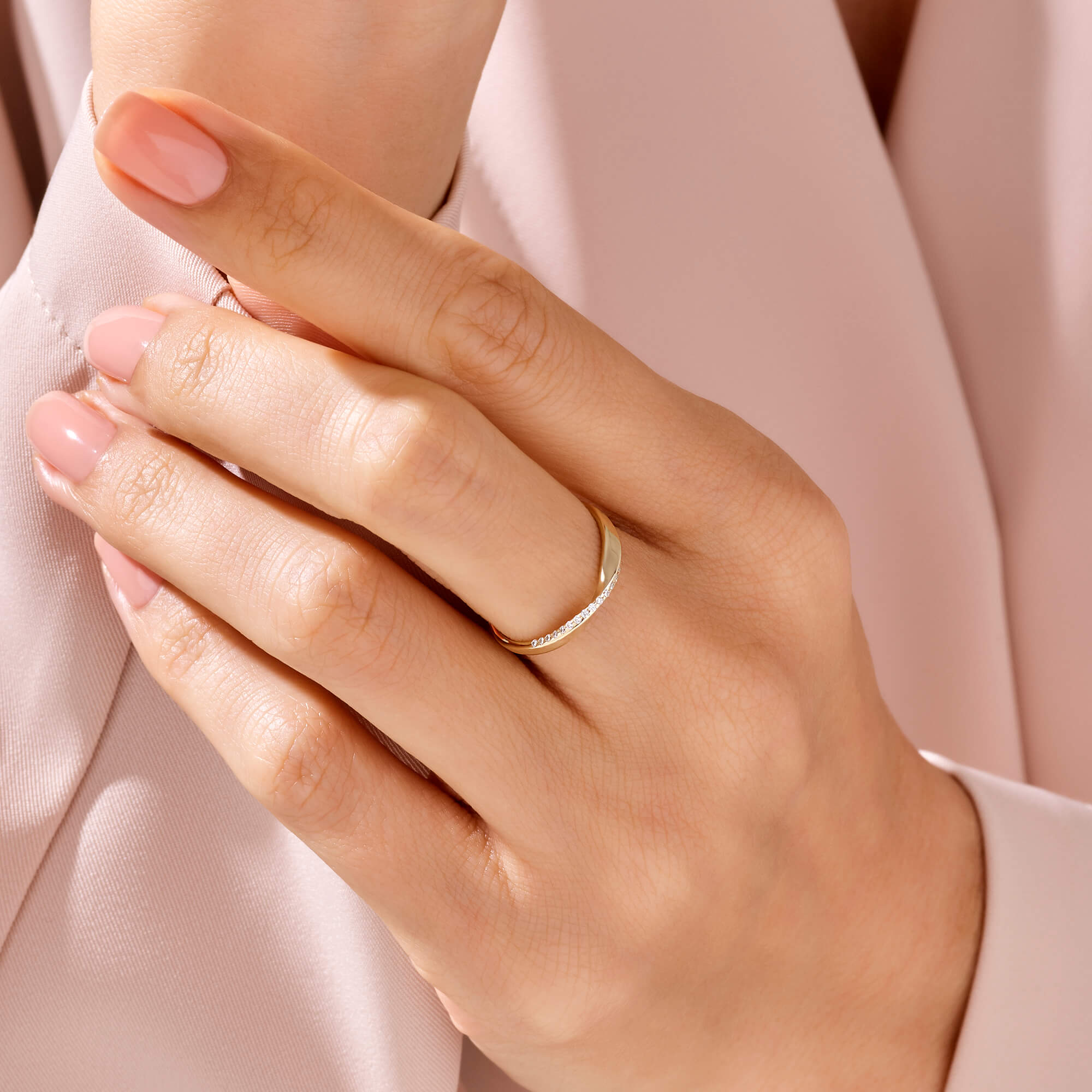 Twist Pave Band Ring in 14k Real Yellow Gold