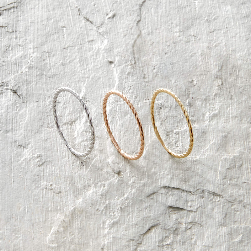Slim Twisted Stacking Ring in 14k Solid Yellow Gold